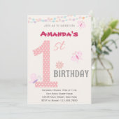 小さな女の子の最初の誕生日パーティーの招待状(ピンク) 招待状 (スタンド正面)