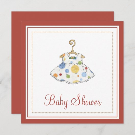 小さな女の子の点々のあるな服のベビーシャワーの招待状 招待状 (正面/裏面)