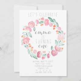 小さな女の子の第1誕生日のピンクの花の招待状 招待状