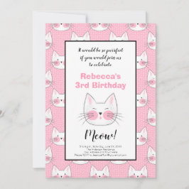 小さな女の子の第3誕生会のピンクの子猫猫 案内状