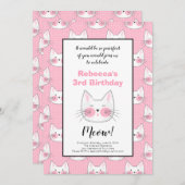 小さな女の子の第3誕生会のピンクの子猫猫 案内状 (正面/裏面)
