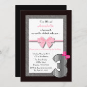 小さな女の子の第3誕生日 招待状 (正面/裏面)