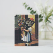 小さな女の子の花付き子猫 ポストカード (スタンド正面)