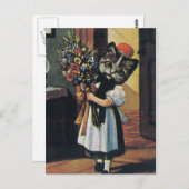 小さな女の子の花付き子猫 ポストカード (正面/裏面)