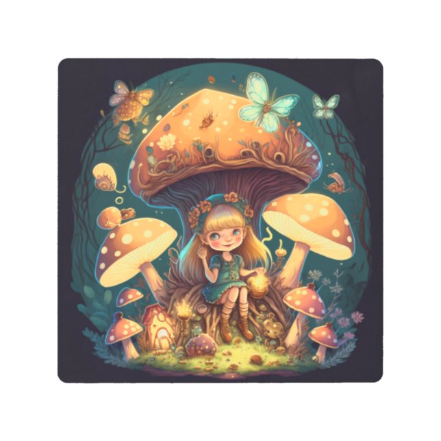 小さな女の子の葉 メタルプリント (正面)