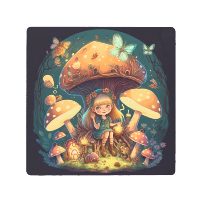 小さな女の子の葉 メタルプリント (正面)