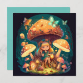 小さな女の子の葉 招待状 (正面/裏面)