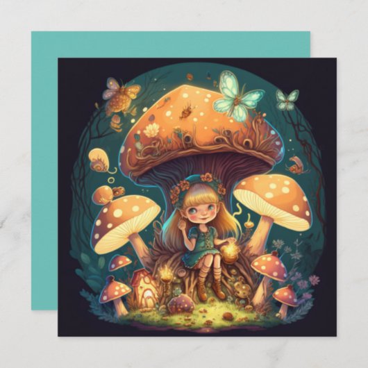 小さな女の子の葉 招待状 (正面/裏面)