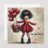 小さな女の子の赤いグリッター♥小さな女の子が好きだから愛してる シーズンカード (正面/裏面)