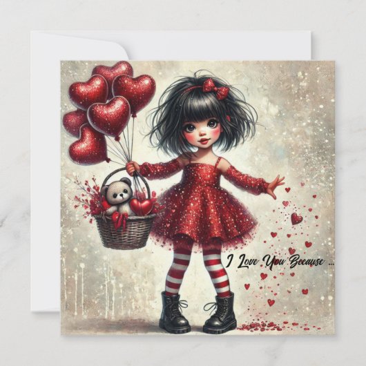 小さな女の子の赤いグリッター♥小さな女の子が好きだから愛してる シーズンカード (正面)
