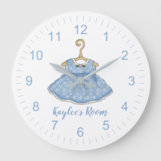小さな女の子の青いドレスのハンガーの壁時計 ラージ壁時計 (正面)