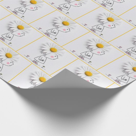 小さな女の子の頭に白いデイジーが ラッピングペーパー (角)
