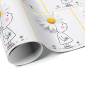 小さな女の子の頭に白いデイジーが ラッピングペーパー (ロールコーナー)