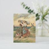 小さな女の子の風車のイースターエッグの子ヒツジ シーズンポストカード (スタンド正面)