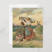 小さな女の子の風車のイースターエッグの子ヒツジ シーズンポストカード (正面/裏面)