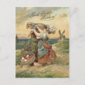 小さな女の子の風車のイースターエッグの子ヒツジ シーズンポストカード (正面)