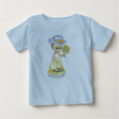 小さな女の子の黄色のイースタードレスの花を保持 ベビーTシャツ (正面)