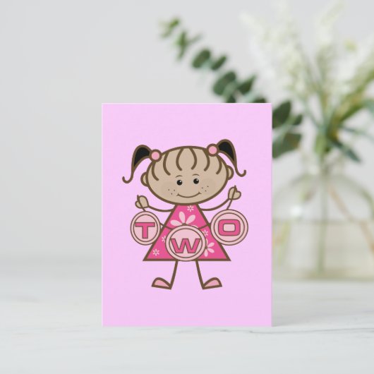 小さな女の子の2歳の誕生日Tシャツとプレゼント ポストカード (スタンド正面)