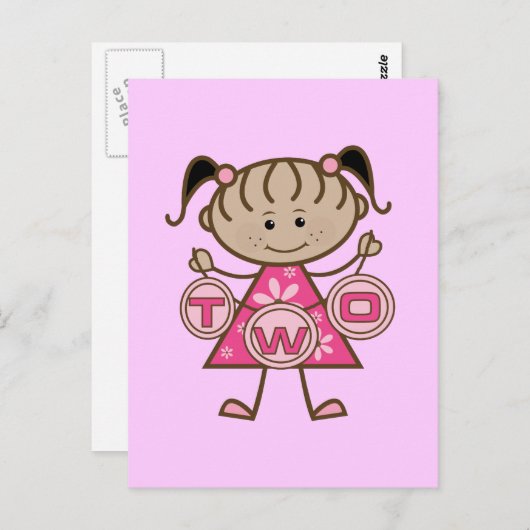 小さな女の子の2歳の誕生日Tシャツとプレゼント ポストカード (正面/裏面)