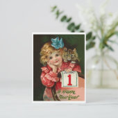 小さな女の子は幸せな新年、ヴィンテージ ポストカード (スタンド正面)