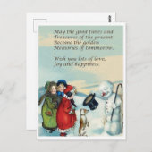 小さな女の子は雪だるま紳士、ヴィンテージを満たす ポストカード (正面/裏面)