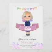 小さな女の子は青いドレスの招待 招待状 (正面/裏面)