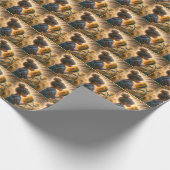 小さな女の子ひまわり白熱［赤熱］光を放つ付き ラッピングペーパー (角)