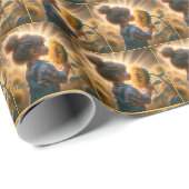 小さな女の子ひまわり白熱［赤熱］光を放つ付き ラッピングペーパー (ロールコーナー)