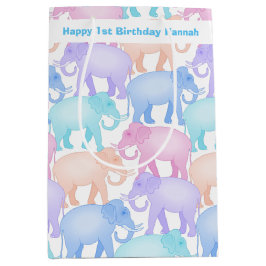 小さな女の子または男の子の最初誕生日のかわいい象 ミディアムペーパーバッグ