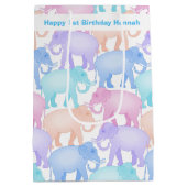 小さな女の子または男の子の最初誕生日のかわいい象 ミディアムペーパーバッグ (裏面)