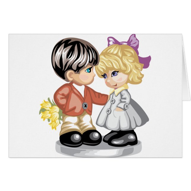 小さな女の子を与えている小さい男の子は開花します (正面横)