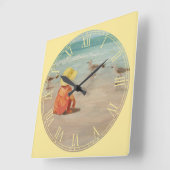 小さな女の子アットビーチファインアートローマ数字 スクエア壁時計 (傾斜)