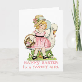 小さな女の子アンドグースハッピーイースタースウィートガール シーズンカード