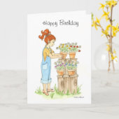 小さな女の子インガーデン誕生日カード カード (黄色い花)