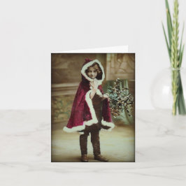 小さな女の子インクリスマスケープヴィンテージノートカード シーズンカード