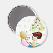 小さな女の子インナイトガウンクリスマスイブ マグネット (正面/裏面)
