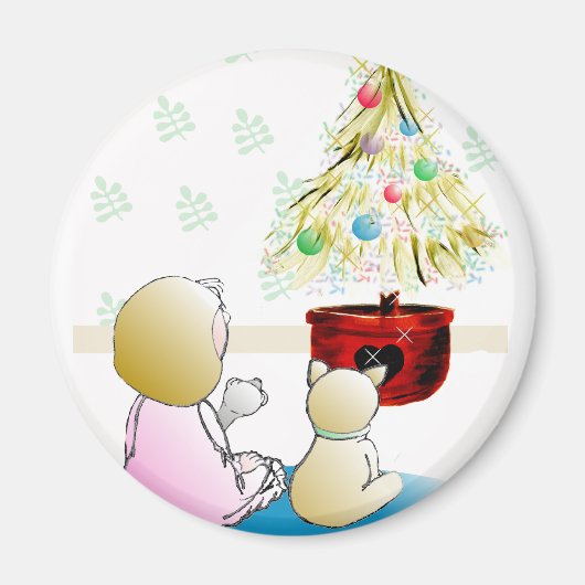 小さな女の子インナイトガウンクリスマスイブ マグネット (正面)