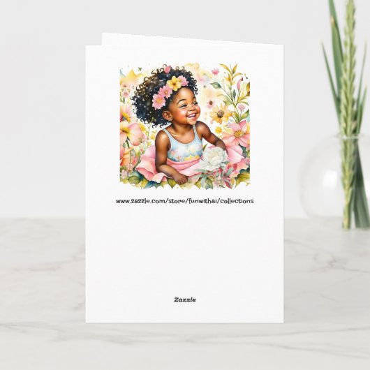 小さな女の子インピンク花パーソナライズされた誕生日 カード (裏面)