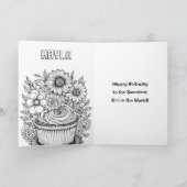 小さな女の子インピンク花パーソナライズされた誕生日 カード (内部)