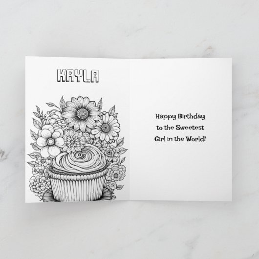 小さな女の子インピンク花パーソナライズされた誕生日 カード (内部)