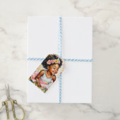 小さな女の子インピンク花パーソナライズされた誕生日 ギフトタグ (より糸付き)