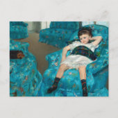小さな女の子インブルーアームチェアバイマリアクサット シーズンポストカード (正面)