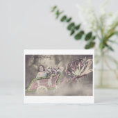 小さな女の子イン蝶チャリオットヴィンテージ葉書 ポストカード (スタンド正面)