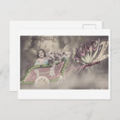 小さな女の子イン蝶チャリオットヴィンテージ葉書 ポストカード (正面/裏面)