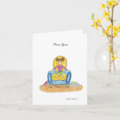 小さな女の子イン青いチェア恋しく思Youノートカ空白のード カード (黄色い花)