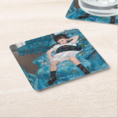 小さな女の子イン・ブルー・アームチェア,カッサット スクエアペーパーコースター (アングル)