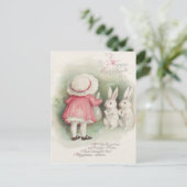 小さな女の子イースターバニーラビット シーズンポストカード (スタンド正面)