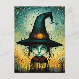 小さな女の子ウィッチハットハロウィーン ポストカード