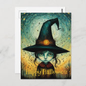 小さな女の子ウィッチハットハロウィーン ポストカード (正面/裏面)
