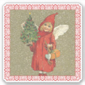 小さな女の子エンジェルビクトリアンクリスマスツリースノー シール (正面)